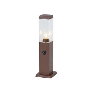 Vonkajšia lampa hrdzavo hnedá s čírym sklom 45 cm IP44 so zásuvkou a snímačom pohybu - Malios vyobraziť