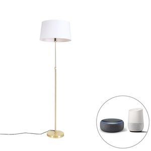 Inteligentná stojaca lampa zlatá s tienidlom z ľanu biela 45 cm vrátane Wifi A60 - Parte vyobraziť