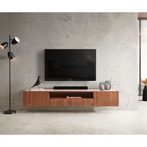 TV stolík Secara 200 cm akáciová hnedá 2 dvierka 2 zásuvky mramorový vyobraziť