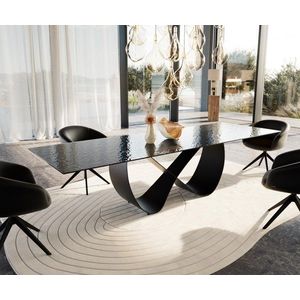 Jedálenský stôl Edge 300x100 z reliéfneho skla Smoke Black 3D Design vyobraziť