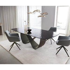 Jedálenský stôl Edge oválny 240x120 reliéfne sklo dymovo čierny 3D vyobraziť
