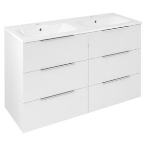 SAPHO - CIRASA umývadlová skrinka s dvojitým umývadlom 121x77x46cm, 3x zásuvka, biela lesk CR121-3030-31 vyobraziť