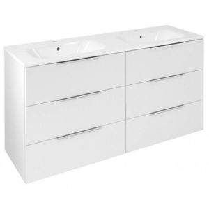 SAPHO - CIRASA umývadlová skrinka s dvojitým umývadlom 141x77x46cm, 3x zásuvka, biela lesk CR141-3030-31 vyobraziť