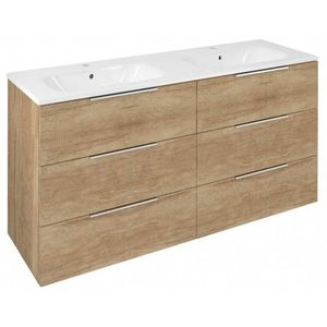 SAPHO - CIRASA umývadlová skrinka s dvojitým umývadlom 141x77x46cm, 3x zásuvka, dub alabama CR141-2222-31 vyobraziť