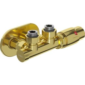 MEXEN/S - G00 uhlová termostatická súprava pre radiátor + krycia rozeta R, Duplex, DN50, zlatá W907-900-905-50 vyobraziť