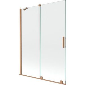 MEXEN/S - Velar Dvojkrídlová posuvná vaňová zástena 130 x 150 cm, transparent, kartáčovaná meď 896-130-000-01-65 vyobraziť