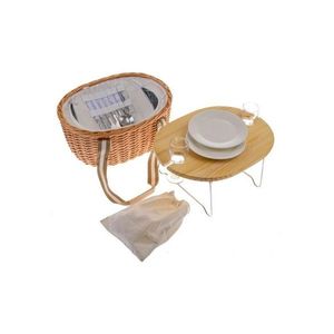 Prútený piknikový kôš s pevným vekom/stolom pre 2 osoby s termoboxom, 40 x 31 x 21 cm, 3 kg vyobraziť
