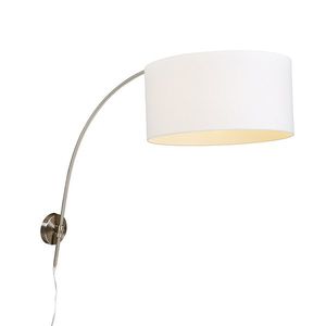 Moderná nástenná oblúková lampa oceľ s bielym tienidlom 50/50/25 nastaviteľná vyobraziť