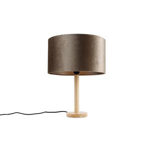 Stolná lampa drevená so zamatovým tienidlom sivohnedá 35cm - Mels vyobraziť