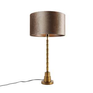 Stolná lampa bronzová s zamatovým tienidlom taupe 35cm - Pisos vyobraziť