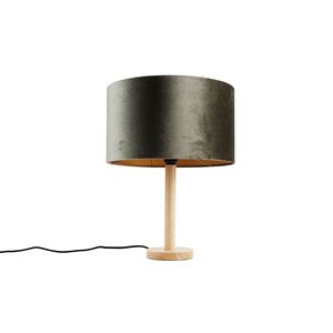 Tafellamp hout met velours kap groen 35cm - Mels vyobraziť