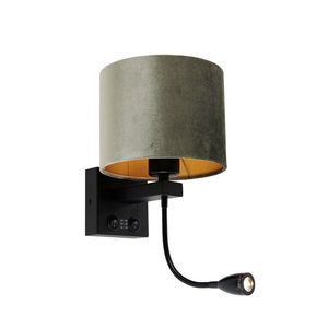 Nástenná lampa čierna s tienidlom zo zeleného zamatu 18 cm - Brescia vyobraziť