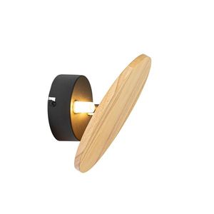 Rustikálna nástenná lampa okrúhla drevená - Pulley vyobraziť