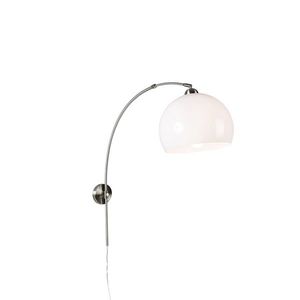 Retro nástenná oblúková lampa oceľ s bielym nastaviteľným tienidlom vyobraziť