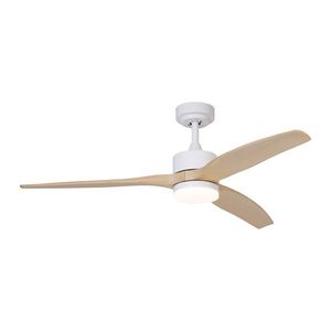 Stropný ventilátor biely s drevenou potlačou 132 cm vrátane LED stmievateľného s diaľkovým ovládaním - Joly vyobraziť