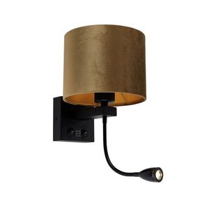 Nástenná lampa čierna s bronzovo zamatovým tienidlom 18 cm - Brescia vyobraziť