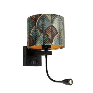 Nástenná lampa čierna s zamatovým tienidlom s dizajnom listu a zlatým vnútorným priestorom - Brescia Combi vyobraziť