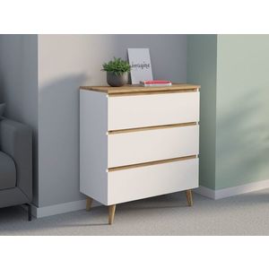 Komoda s tromi zásuvkami 80 cm, farba biela / dub vyobraziť