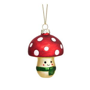 Sklenená ručne vyrobená vianočná ozdoba ø 6 cm Happy Mushroom – Sass & Belle vyobraziť