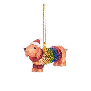 Sklenená ručne vyrobená vianočná ozdoba 9 cm Sausage Dog – Sass & Belle vyobraziť
