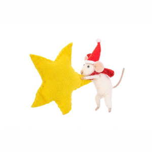 Vlnená ručne vyrobená vianočná ozdoba 19 cm Mouse with Star – Sass & Belle vyobraziť