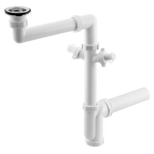 Bruckner - Dřezový sifon šetřící místo, 2x odbočka, nerez výpust se zátkou, 6/4", DN40, bílá 155.124.0 vyobraziť