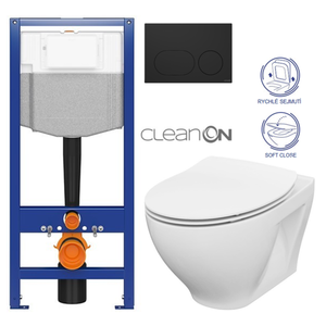 CERSANIT predstenový inštalačný systém s čiernym tlačidlom K97-0637 + WC CERSANIT CLEANON MODUO + SEDADLO K97-526 0637 MO1 vyobraziť