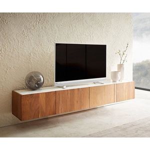 TV stolík Secara 200 cm akácia prírodná 4 dvierka mramor na zavesenie vyobraziť