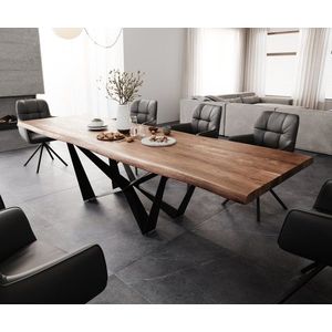 Jedálenský stôl Edge 300x100 XL akáciová hnedá plochá oceľ čierna vyobraziť