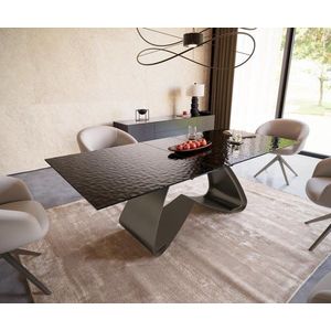 Jedálenský stôl Edge 180-220x100 reliéfne sklo dymovo čierne 3D dizajn vyobraziť