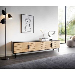TV stolík Muvi 200 cm prírodný dub mango čierny kov čierny 4 dvierka vyobraziť