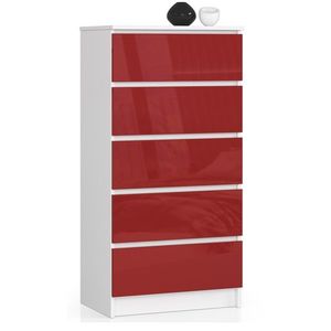 Komoda Kuba 60 cm - 5 zásuviek biela/červená vyobraziť