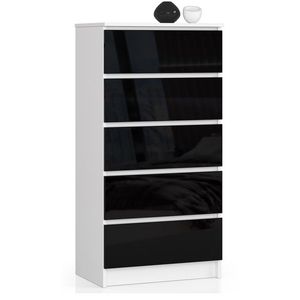 Komoda Kuba 60 cm - 5 zásuviek biela/čierna vyobraziť