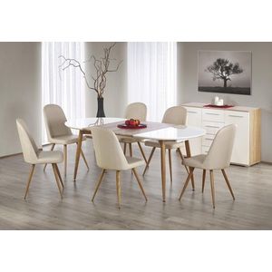 Oválny rozkladací jedálenský stôl Edward 120/200 cm biely/medový dub vyobraziť
