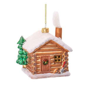Sklenená ručne vyrobená vianočná ozdoba 10 cm Christmas Cabin – Sass & Belle vyobraziť