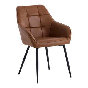 Hnedé jedálenské stoličky v súprave s podrúčkami 2 ks z imitácie kože Nolan Square – Unique Furniture vyobraziť
