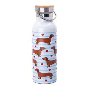 Svetlomodrá/hnedá cestovná antikoro fľaša 425 ml Sausage Dog – Sass & Belle vyobraziť