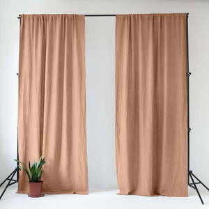 Ružový/hnedý ľanový záves 140x200 cm Cafe Creme – Linen Tales vyobraziť