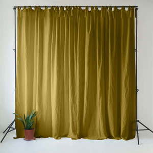 Okrovožltý/zelený ľanový záves 140x330 cm Moss Green – Linen Tales vyobraziť