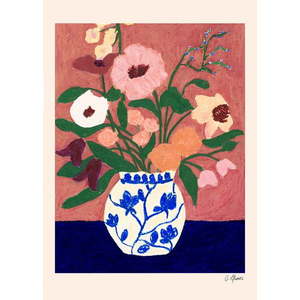Plagát 30x40 cm Flowers on Blue Table – The Poster Club vyobraziť