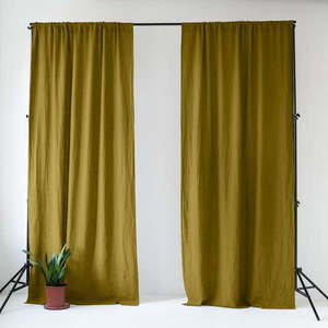 Okrovožltý/zelený ľanový záves 140x200 cm Moss Green – Linen Tales vyobraziť