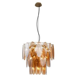 Závesná lampa Art Deco zlatá s jantárovým sklom oválna 14-svetiel - Mochan vyobraziť