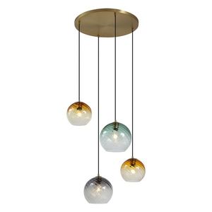 Závesná lampa bronzová s dymovým jantárovým a zeleným sklom okrúhla 4-svetlá - Bao vyobraziť