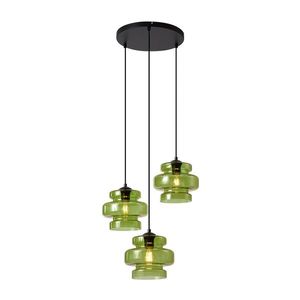 Retro závesná lampa čierna so zeleným sklom 3-svetlá - Denise vyobraziť