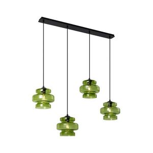 Retro závesná lampa čierna so zeleným sklom 4-svetlá - Denise vyobraziť