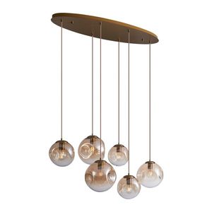 Art Deco závesná lampa mosadzná s oválnou stropnou doskou a jantárovým sklom 6-svetiel - Douglass vyobraziť