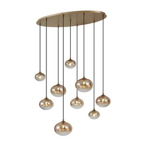 Závesná lampa Art Deco zlatá s jantárovým sklom 9-Lights - Jia vyobraziť