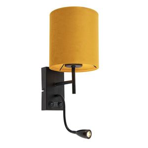 Nástenná lampa čierna s plyšovým žltým tienidlom - Stacca vyobraziť