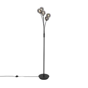 Moderná stojaca lampa čierna 5-svetlo s dymovým sklom - Atény vyobraziť