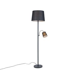 Klasická stojaca lampa čierna s čiernym tienidlom a lampou na čítanie - Retro vyobraziť